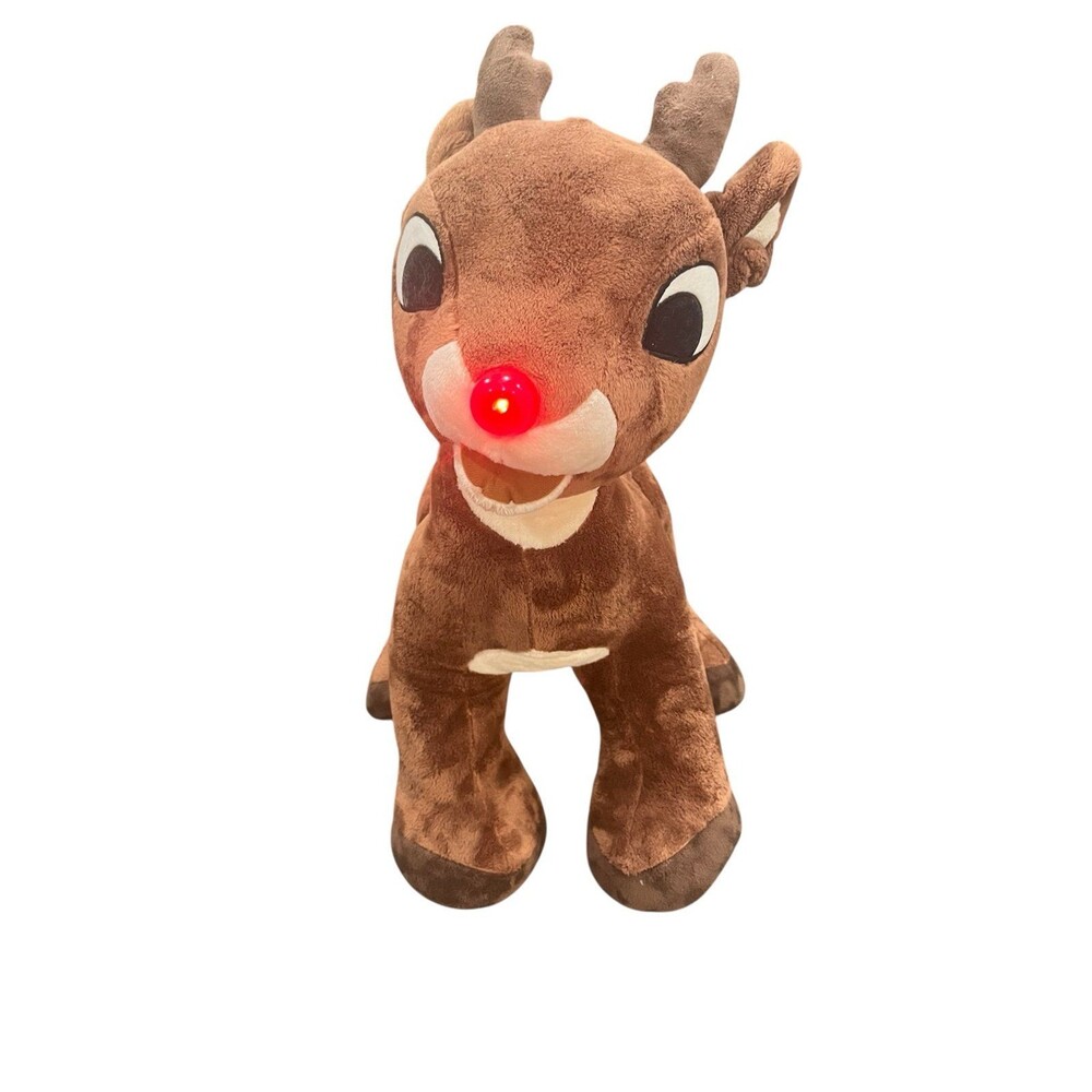Rudolph the Red-Nosed Reindeer Christmas Plush Toy Collectible, Brown, Light up